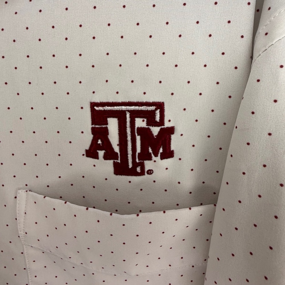 The Collection Texas A&M Aggies Mens Medium White Maroon Polka Dot Button Shirt - Picture 2 of 6